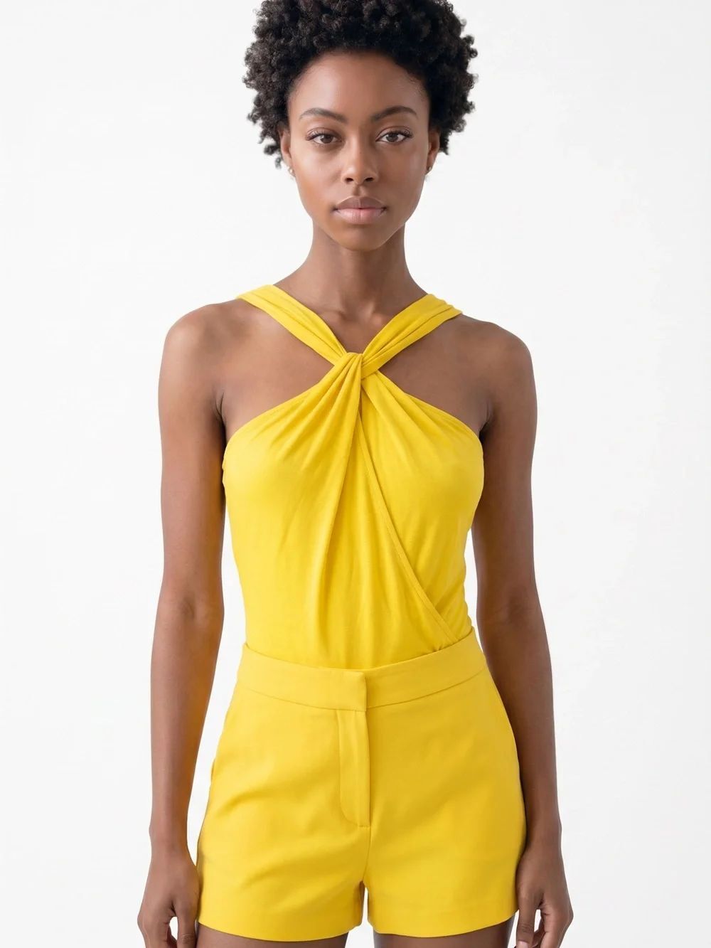 PEACH LOVE | Yenni Yellow Twist Halter Top Bodysuit Women’s Size Medium